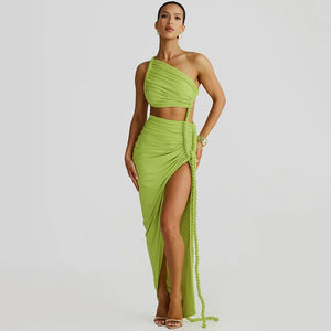 One Shoulder Ruched Maxi Dress view 14 | MAUVSTUDIO®