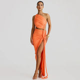 One Shoulder Ruched Maxi Dress view 8 | MAUVSTUDIO®