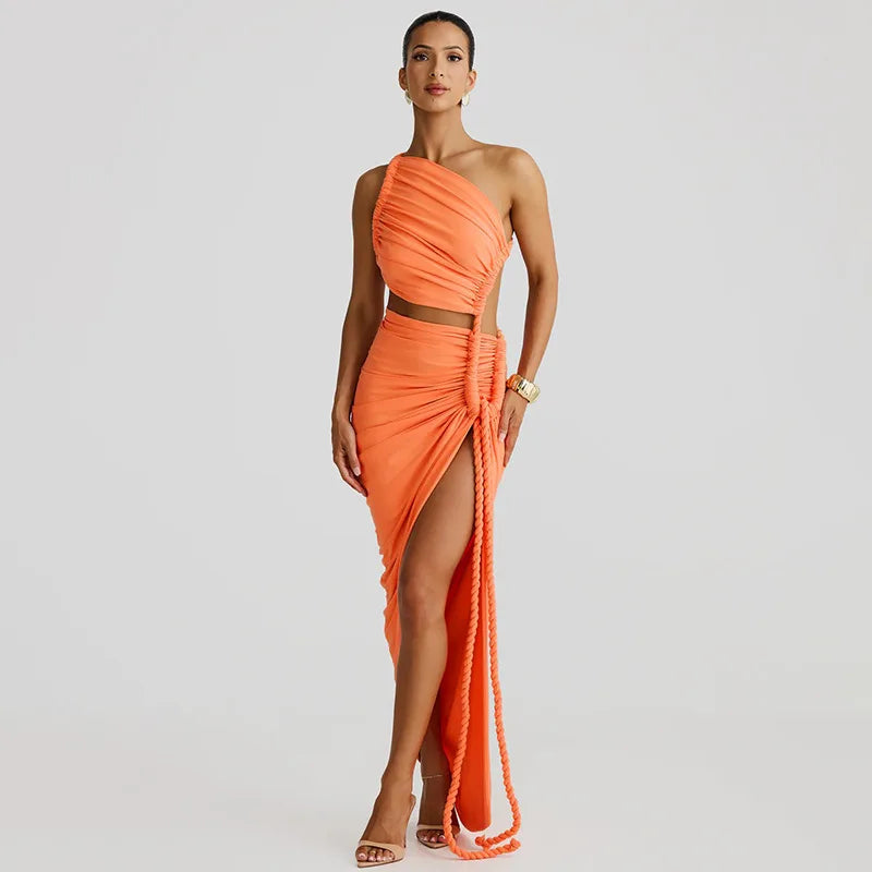One Shoulder Ruched Maxi Dress view 8 | MAUVSTUDIO®