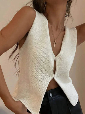 Open Front Knitted Cardigan Vest-Mauv Studio