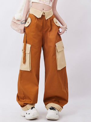 Orange Wide Leg Cargo Pants-Mauv Studio