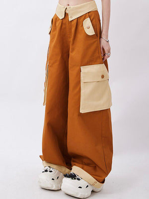 Orange Wide Leg Cargo Pants-Mauv Studio