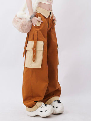 Orange Wide Leg Cargo Pants-Mauv Studio