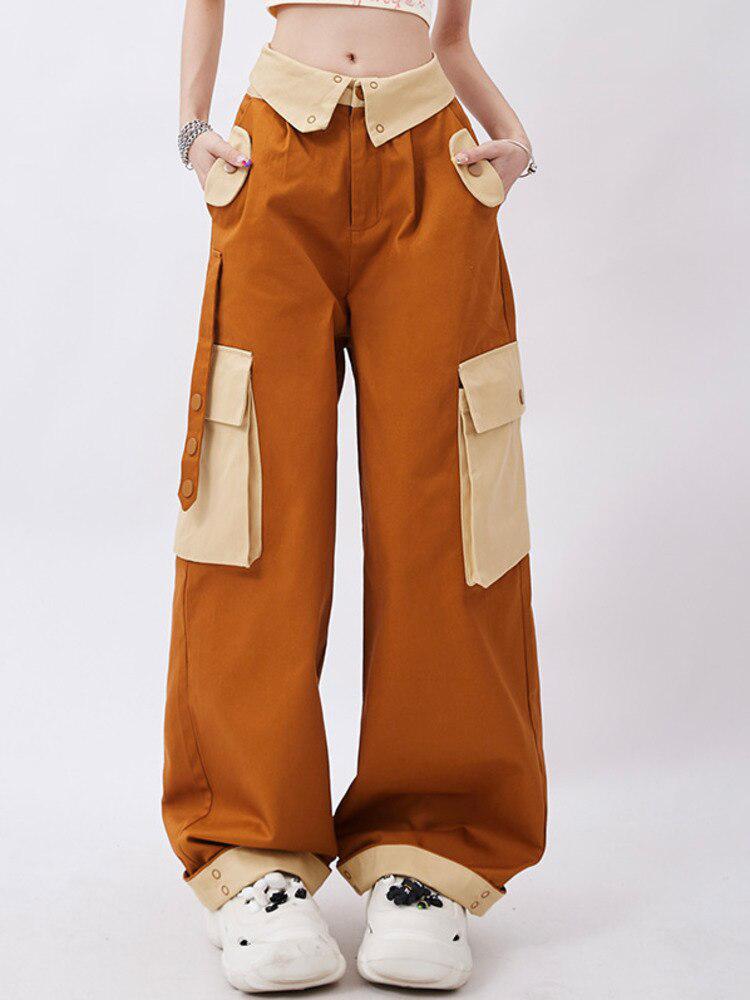 Orange Wide Leg Cargo Pants-Orange-S-Mauv Studio