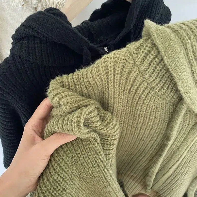 Oversized Knitted Hooded Cardigan-Mauv Studio