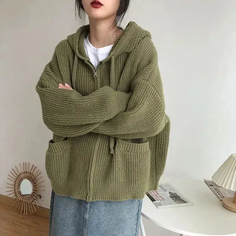 Oversized Knitted Hooded Cardigan Mauv Studio