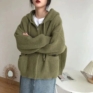Oversized Knitted Hooded Cardigan-Green-S-Mauv Studio