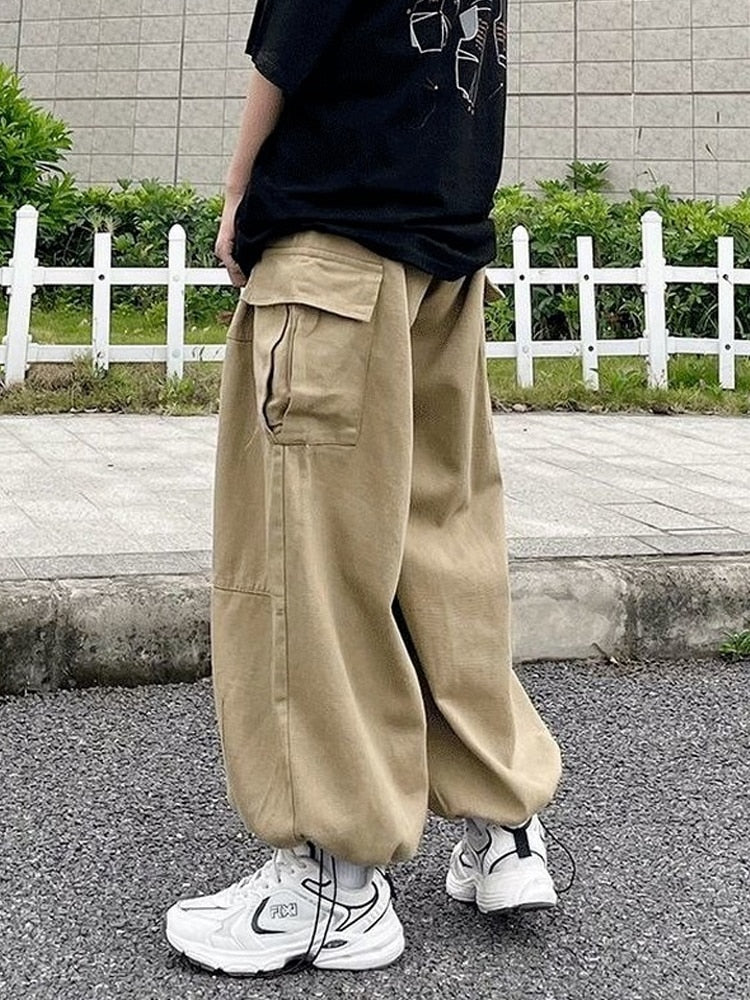 Pantalon cargo baggy vintage à poches plissées-Cargos-MAUV STUDIO-STREETWEAR-Y2K-CLOTHING