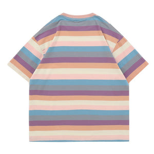 Pastel Oversized Stripe T-Shirt-T-Shirts-MAUV STUDIO-STREETWEAR-Y2K-CLOTHING
