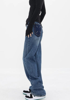 Patch Pocket Straight Leg Denim Jeans-MAUV STUDIO