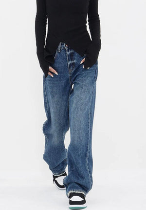 Patch Pocket Straight Leg Denim Jeans-MAUV STUDIO