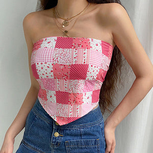 Patchwork Scarf Tube Top-Tops-MAUV STUDIO-STREETWEAR-Y2K-CLOTHING