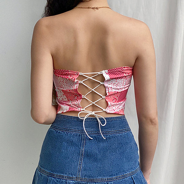 Patchwork Scarf Tube Top-Tops-MAUV STUDIO-STREETWEAR-Y2K-CLOTHING