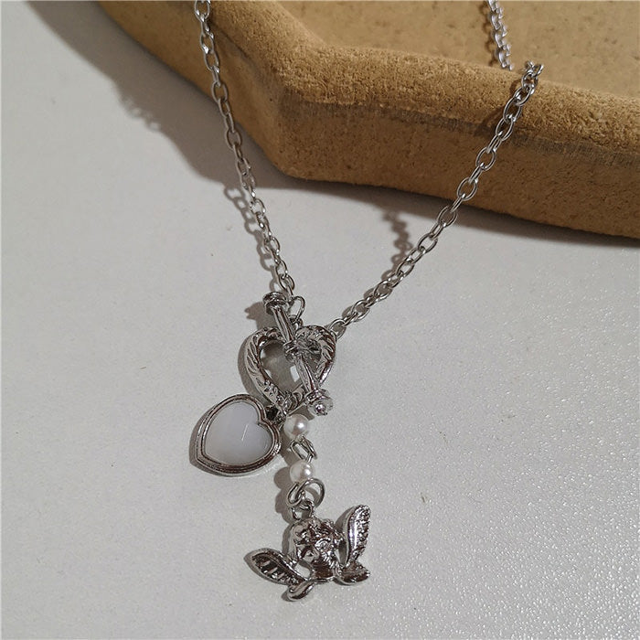 Pearl Asymmetric Heart Necklace-Necklaces-MAUV STUDIO-STREETWEAR-Y2K-CLOTHING