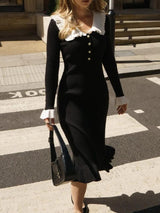Peter Pan Collar Ribbed Midi Dress view 10 | MAUVSTUDIO®
