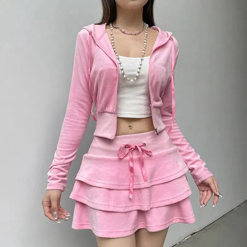 Pink Aesthetic Skirt & Hoodie Two Piece Set-Mauv Studio