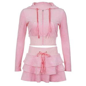 Pink Aesthetic Skirt & Hoodie Two Piece Set-Mauv Studio