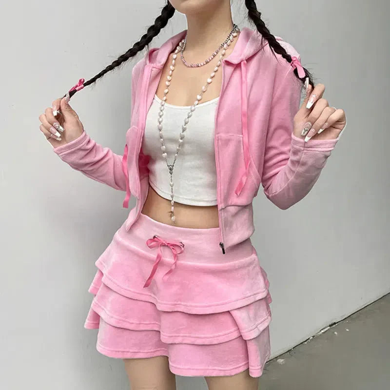 Pink Aesthetic Skirt & Hoodie Two Piece Set-Pink-S-Mauv Studio