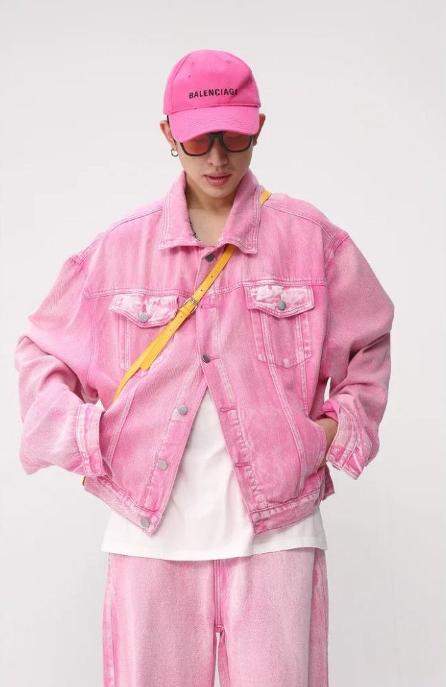 Pink Denim Jacket & Pants Two Piece Set-Jacket-S-Mauv Studio