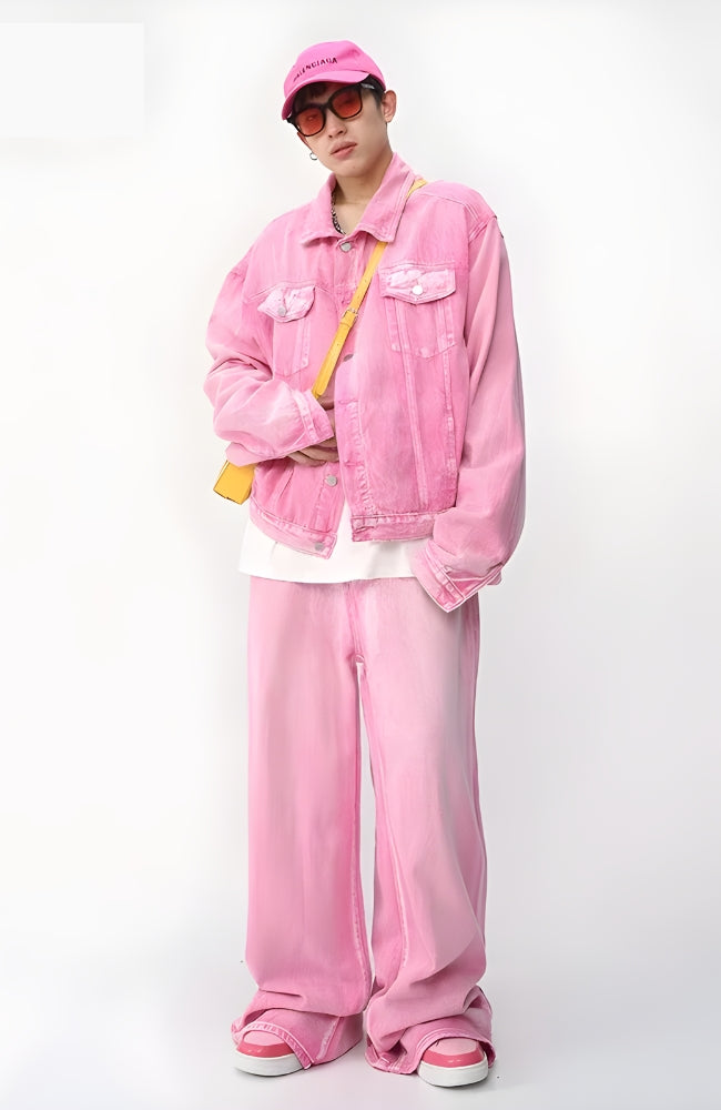 Pink Denim Jacket & Pants Two Piece Set-SET - Jacket & Pants-S-Mauv Studio