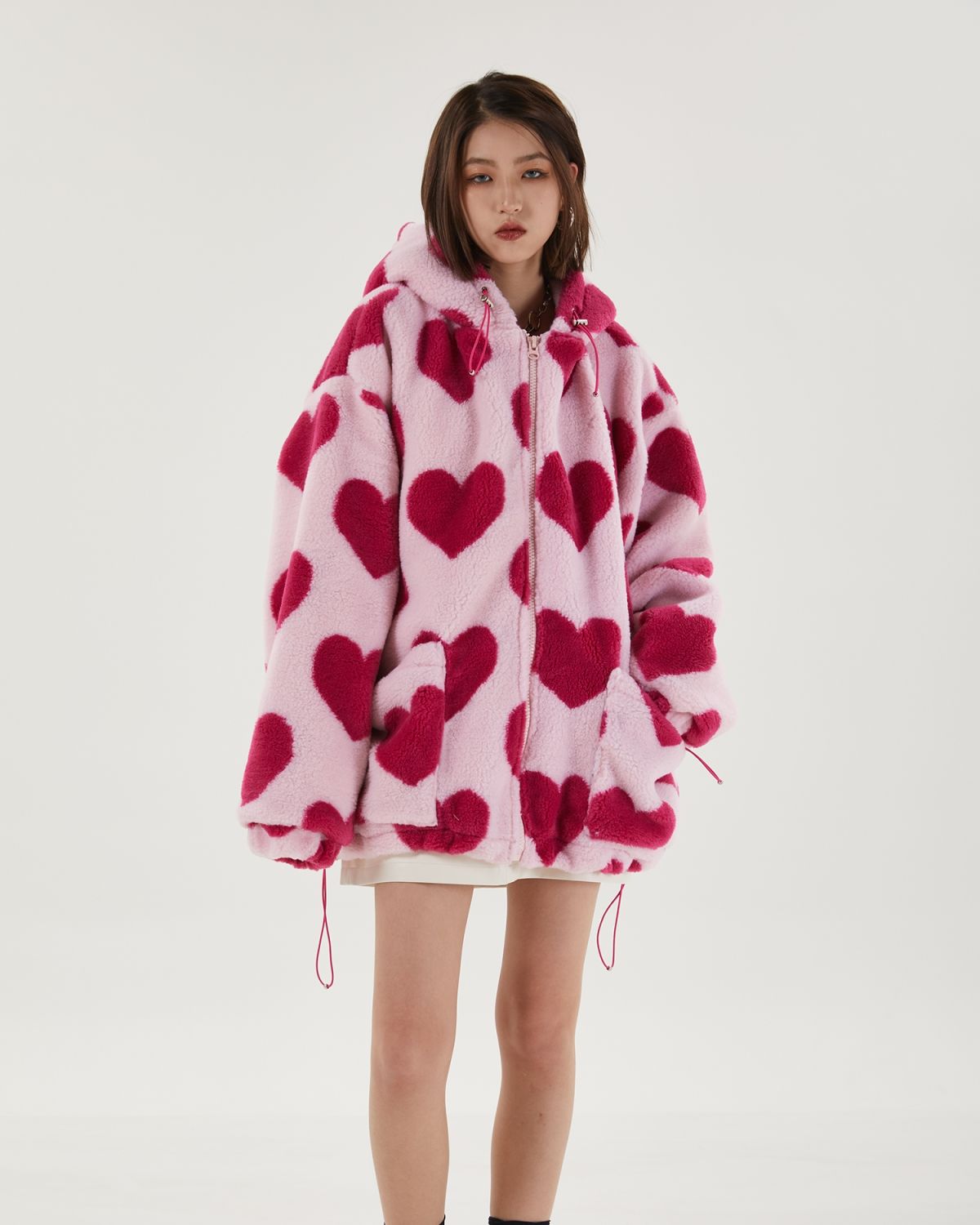 Pink Heart Pattern Hooded Jacket – MAUVSTUDIO®
