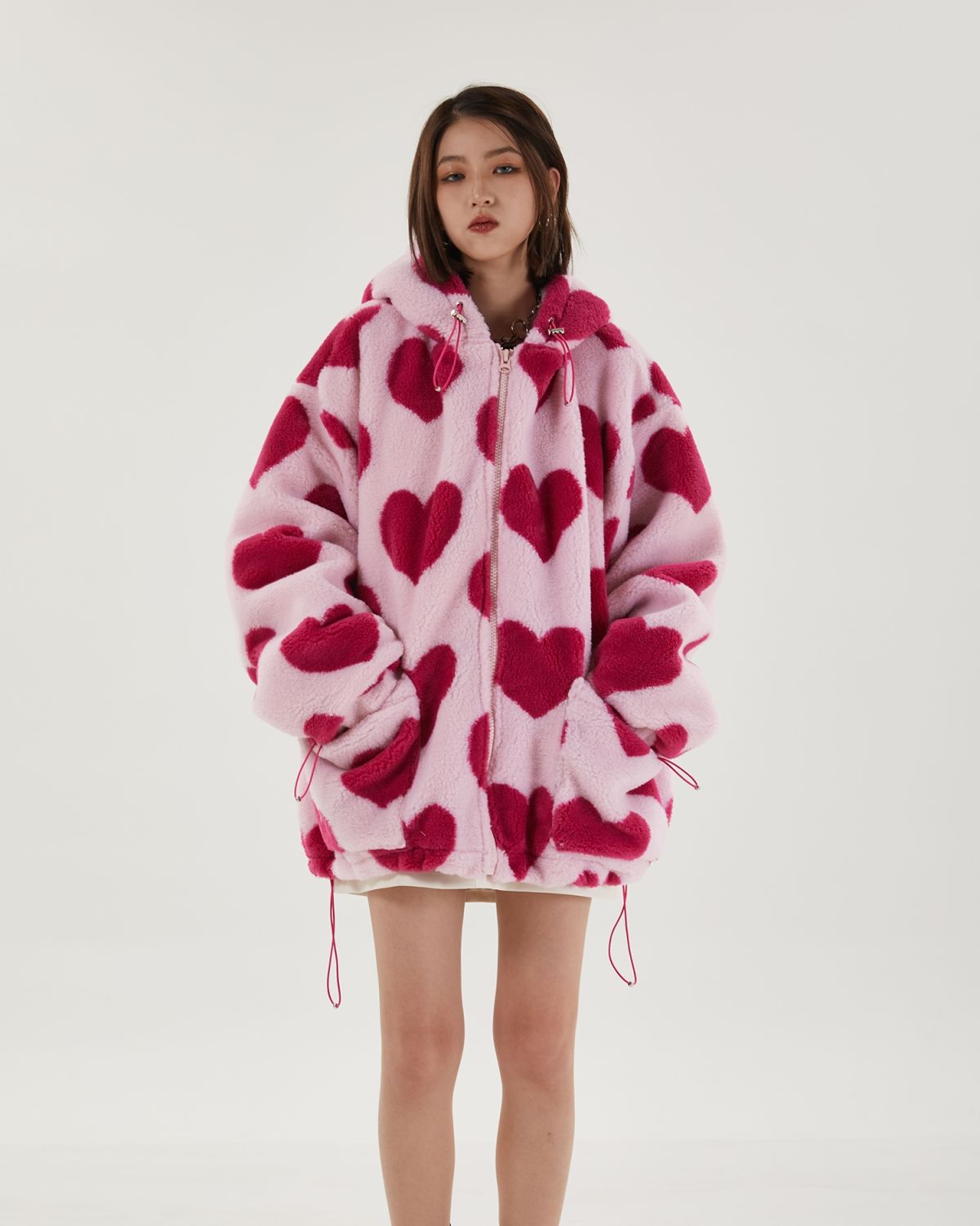 Pink Heart Pattern Hooded Jacket – MAUVSTUDIO®