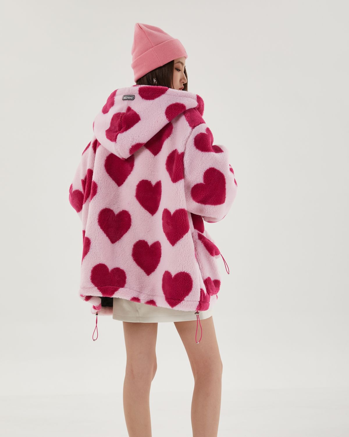 Pink Heart Pattern Hooded Jacket-MAUV STUDIO