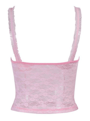 Pink Lace Crop Vest Tank Top-Tank Tops-MAUV STUDIO-STREETWEAR-Y2K-CLOTHING
