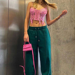 Pink Lace Mesh Top-Tops-MAUV STUDIO-STREETWEAR-Y2K-CLOTHING