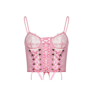 Pink Lace Mesh Top-Tops-MAUV STUDIO-STREETWEAR-Y2K-CLOTHING