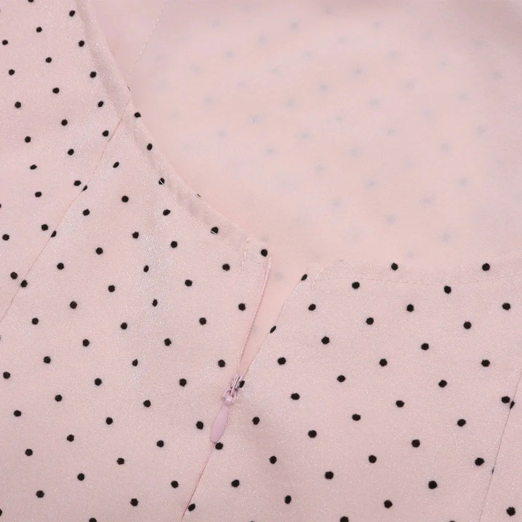 Pink Polka Dot Mini Dress view 6 | MAUVSTUDIO®