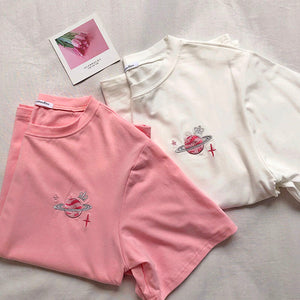 Pink Saturn Tee-T-Shirts-MAUV STUDIO-STREETWEAR-Y2K-CLOTHING