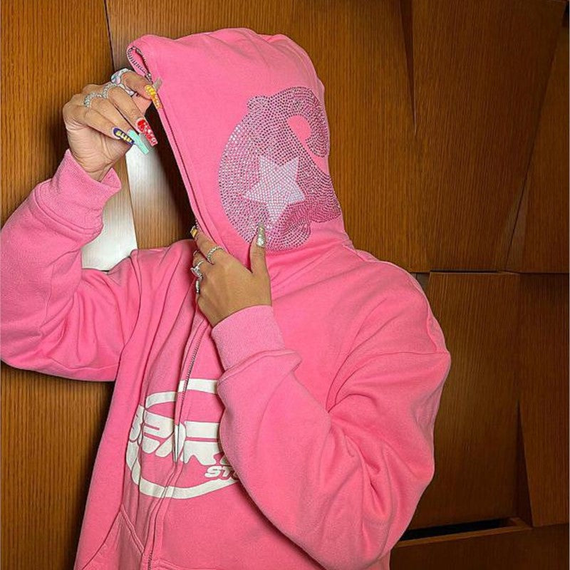 Pink full zip hoodie-MAUV STUDIO-STREETWEAR-Y2K-CLOTHING