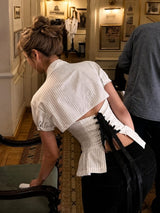 Pinstripe Corset Top with tie detail, Y2K corset styled with low rise bottoms