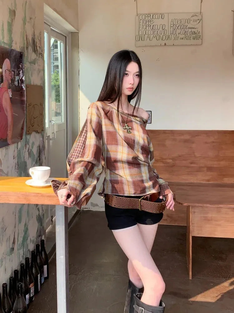 Plaid One Shoulder Top – MAUVSTUDIO®