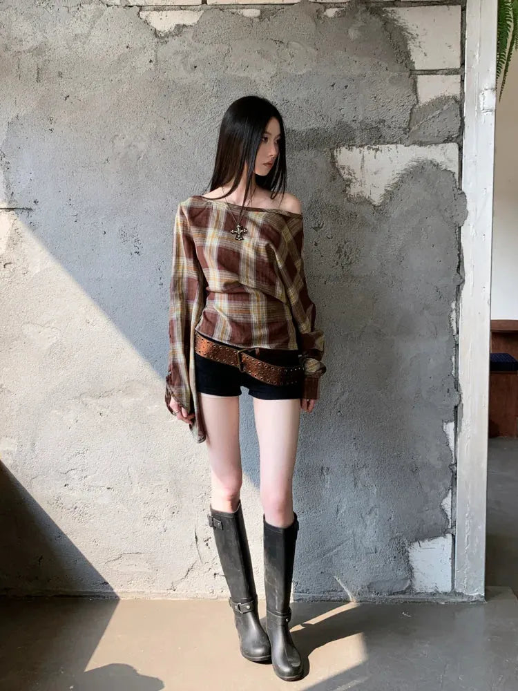 Plaid One Shoulder Top – MAUVSTUDIO®
