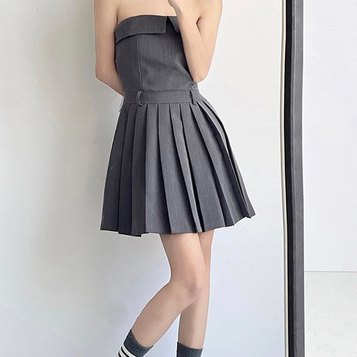 Pleated Mini Dress in Grey-Dresses - Mini-MAUV STUDIO-STREETWEAR-Y2K-CLOTHING