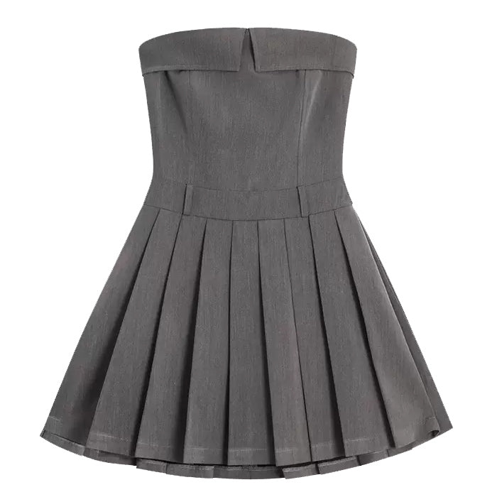 Pleated Mini Dress in Gray | Old Money Aesthetic Outfits MAUVSTUDIO Pleated Mini Dress in Gray | Old Money Aesthetic Outfits MAUVSTUDIO