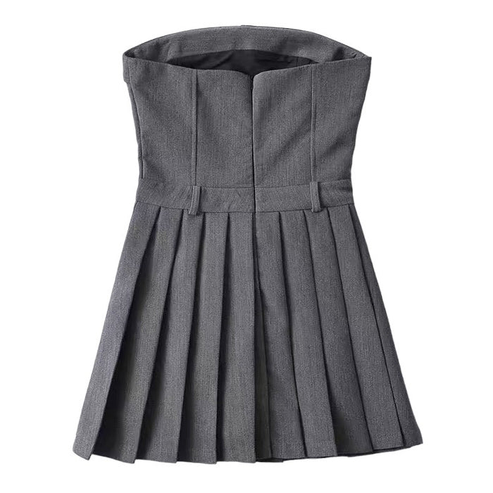 Pleated Mini Dress in Grey-Dresses - Mini-MAUV STUDIO-STREETWEAR-Y2K-CLOTHING