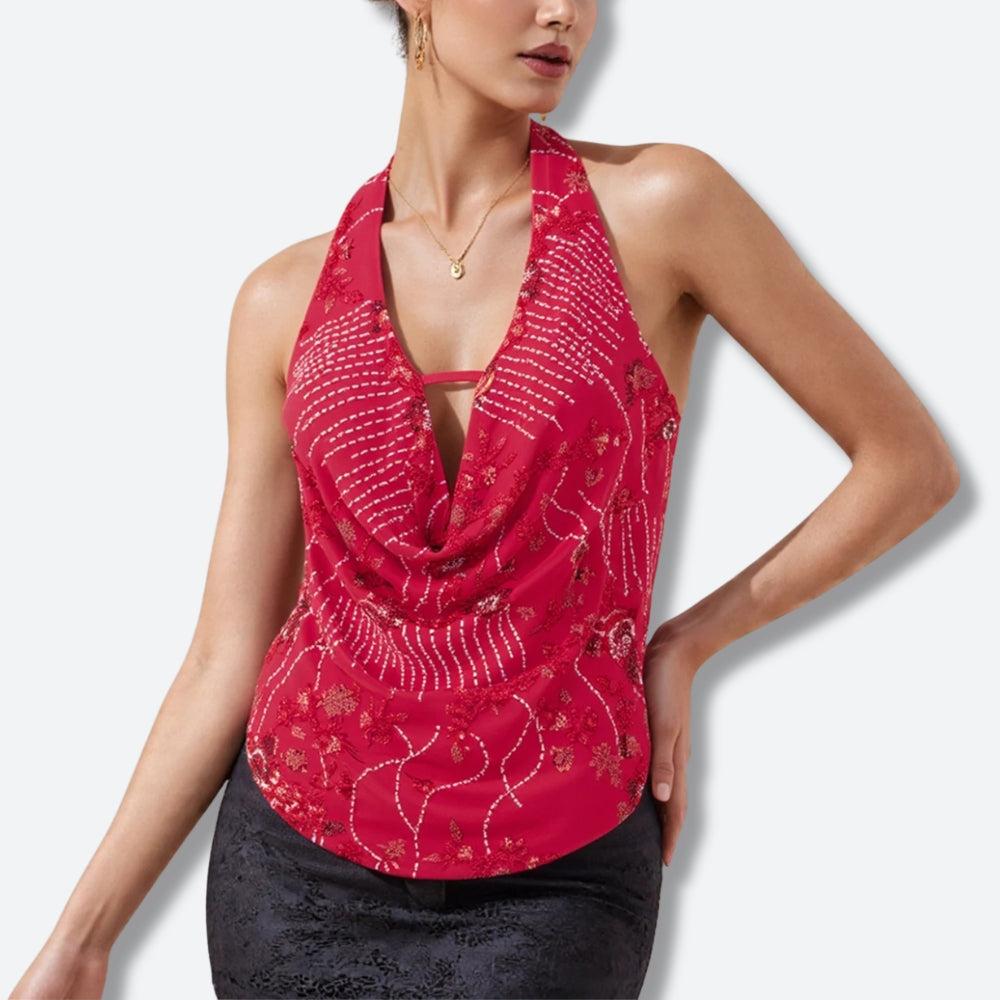 Plunge Neck Sequined Beaded Top – MAUVSTUDIO®