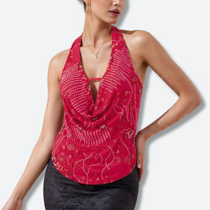 Plunge Neck Sequined Beaded Top – MAUVSTUDIO®
