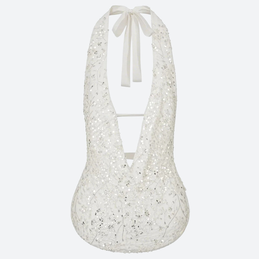 Plunge Neck Sequined Beaded Top – MAUVSTUDIO®