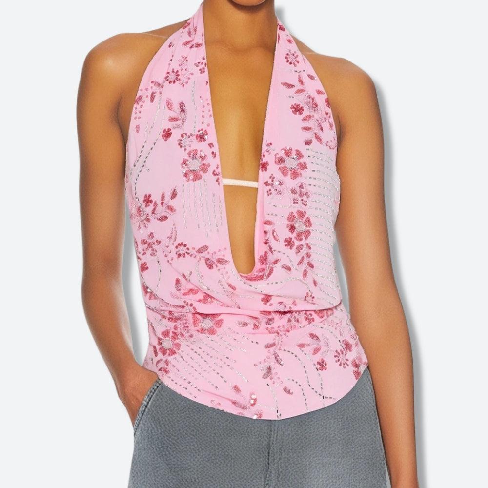 Plunge Neck Sequined Beaded Top – MAUVSTUDIO®