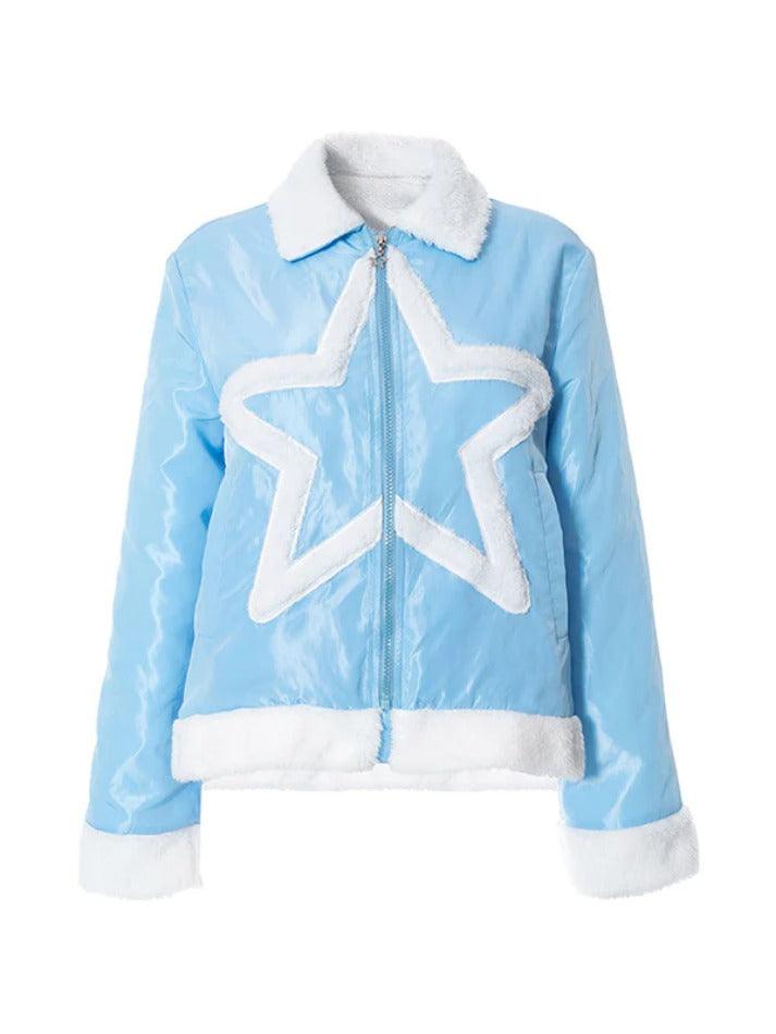 Plush Star Trim Design Jacket-Jackets-MAUV STUDIO-STREETWEAR-Y2K-CLOTHING