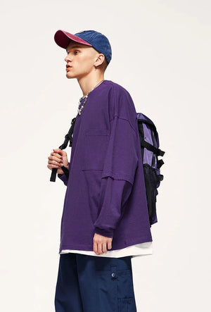 Pocket Layered Sleeve Basic Sweatshirt-Purple-M-Mauv Studio