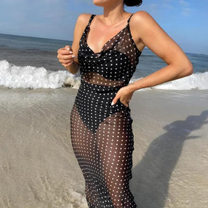 Polka Dot Backless Sheer Maxi Dress view 5 | MAUVSTUDIO®