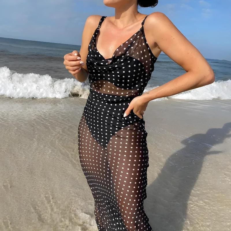 Polka Dot Backless Sheer Maxi Dress view 5 | MAUVSTUDIO®