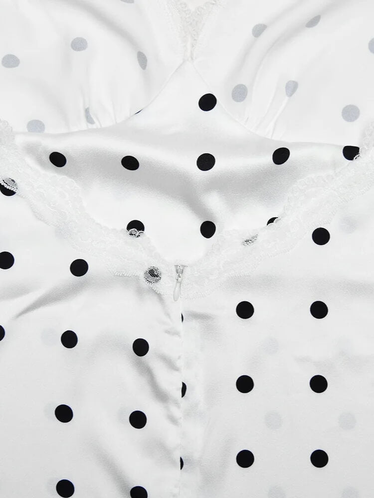 Polka Dot Lace Trim Mini Dress view 3 | MAUVSTUDIO®