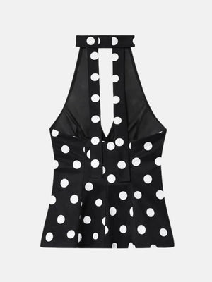 Polka Dot Top with tie detail, Y2K halter top styled with low rise bottoms