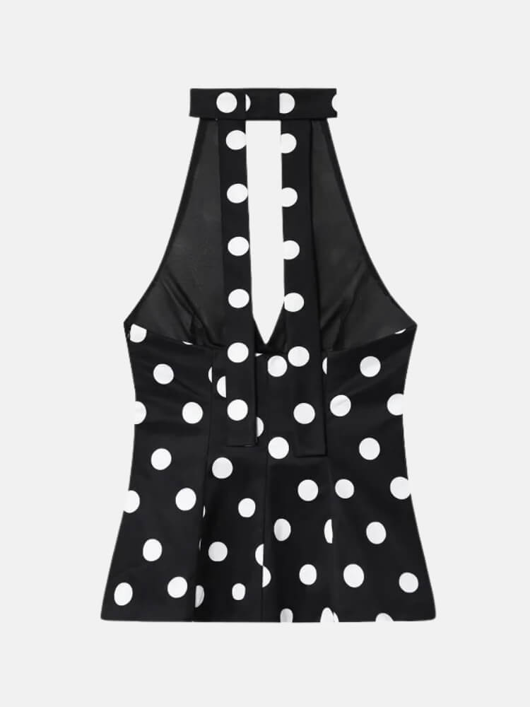 Polka Dot Top with tie detail, Y2K halter top styled with low rise bottoms